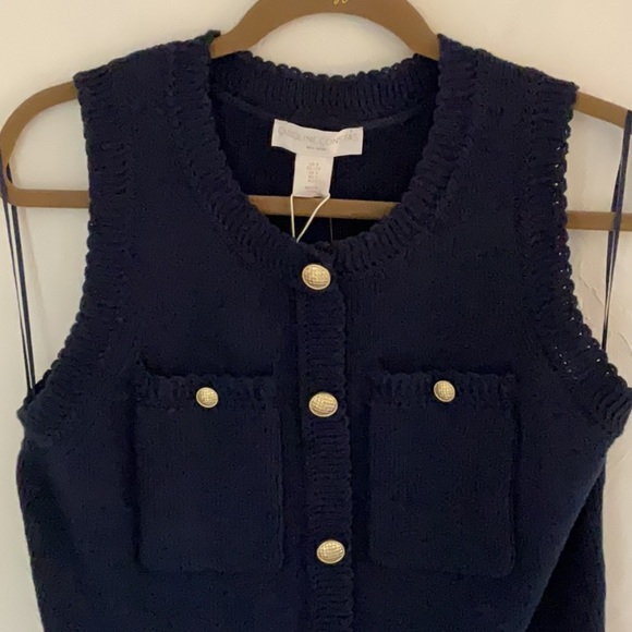 Caroline Constas Navy Knit Sleeveless Sweater Dress, Size S, Gold Buttons, NWT - Picture 3 of 11